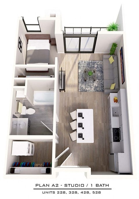Floor plan for studio, 1 bath, 537 sqft